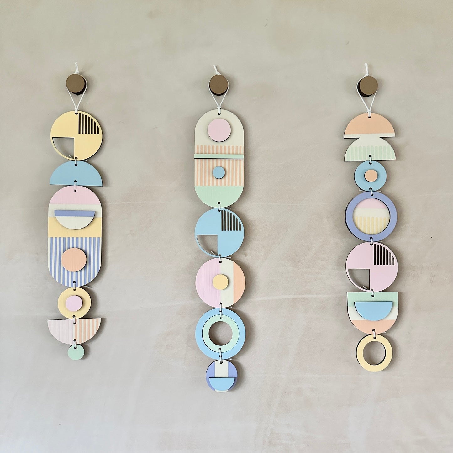 Small Modern Wall Hanging - Pastel Geometric Art - Wood Decor - Unusual Wall Hanging - Kids Wall Jewellery- Contemporary Designs - New Deco