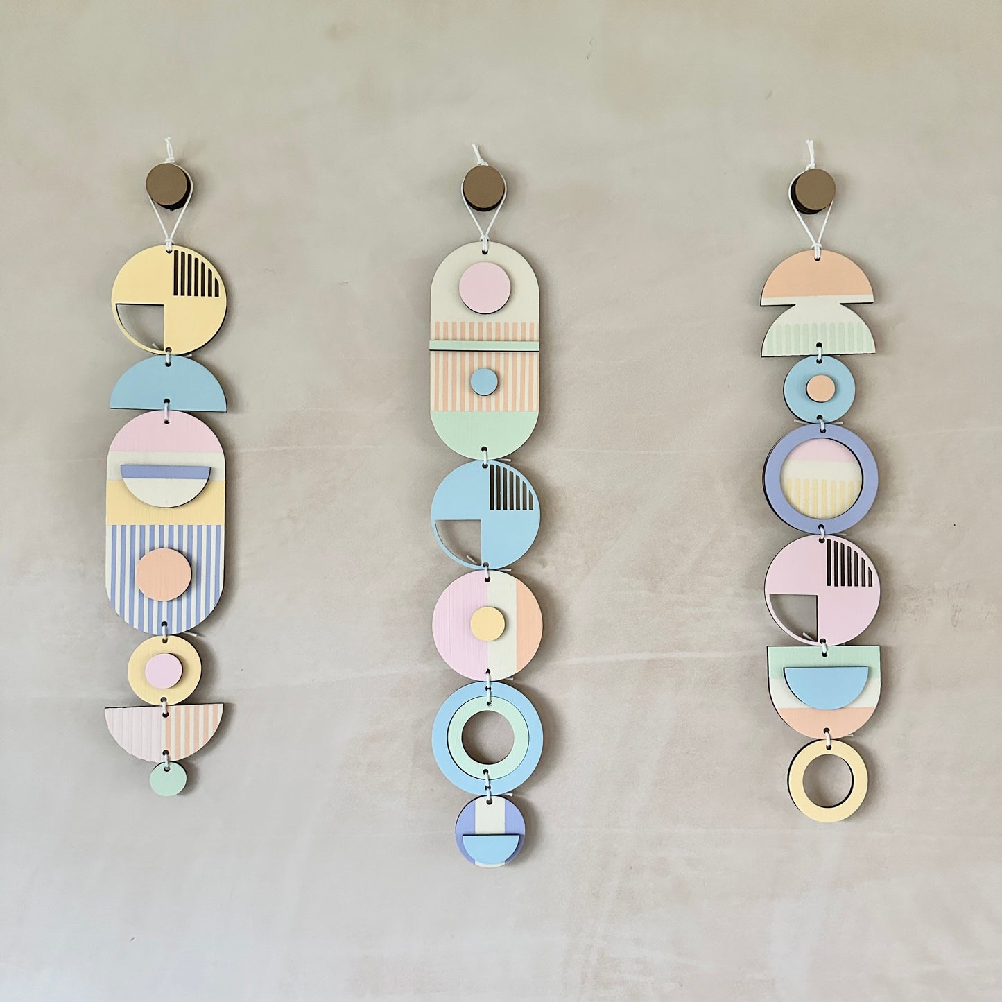 Small Modern Wall Hanging - Pastel Geometric Art -  Wood Decor - Unusual Wall Hanging - Kids Wall Jewellery- Contemporary Designs - New Deco