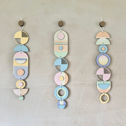 Small Modern Wall Hanging - Pastel Geometric Art -  Wood Decor - Unusual Wall Hanging - Kids Wall Jewellery- Contemporary Designs - New Deco