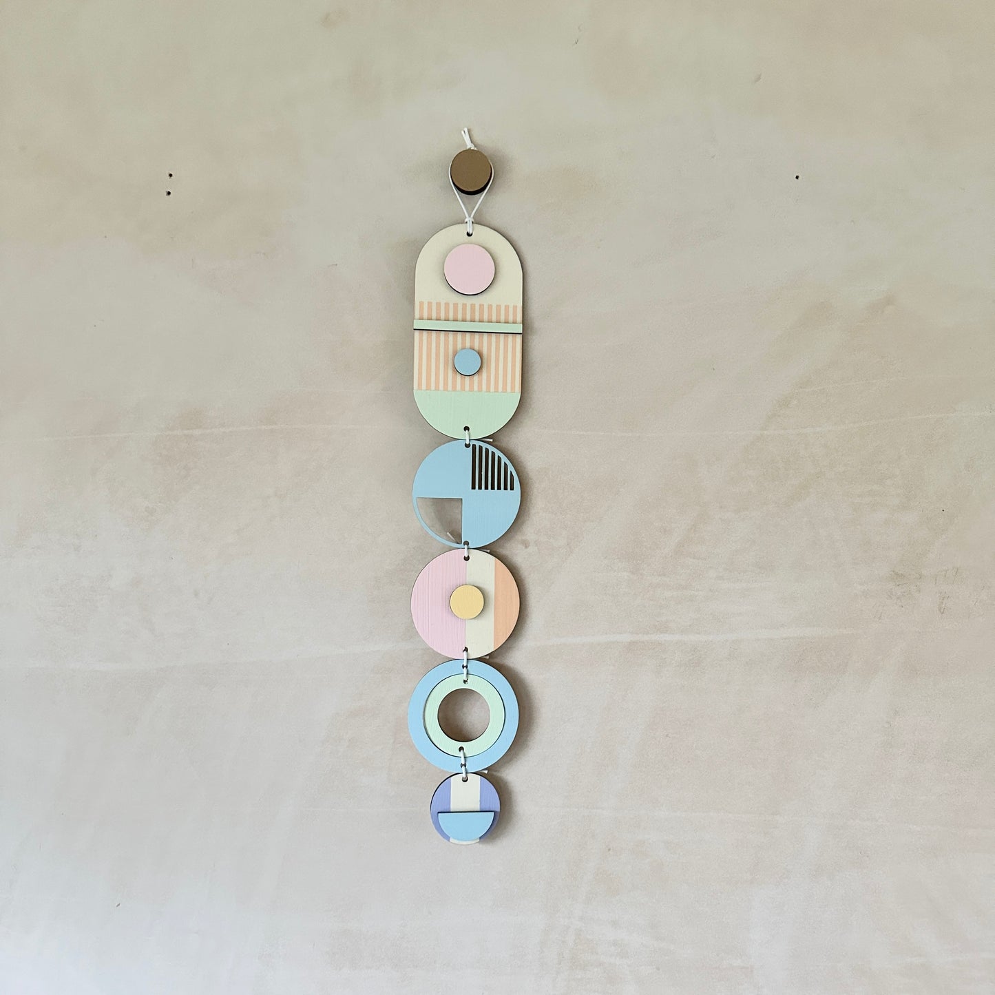 Small Modern Wall Hanging - Pastel Geometric Art -  Wood Decor - Unusual Wall Hanging - Kids Wall Jewellery- Contemporary Designs - New Deco