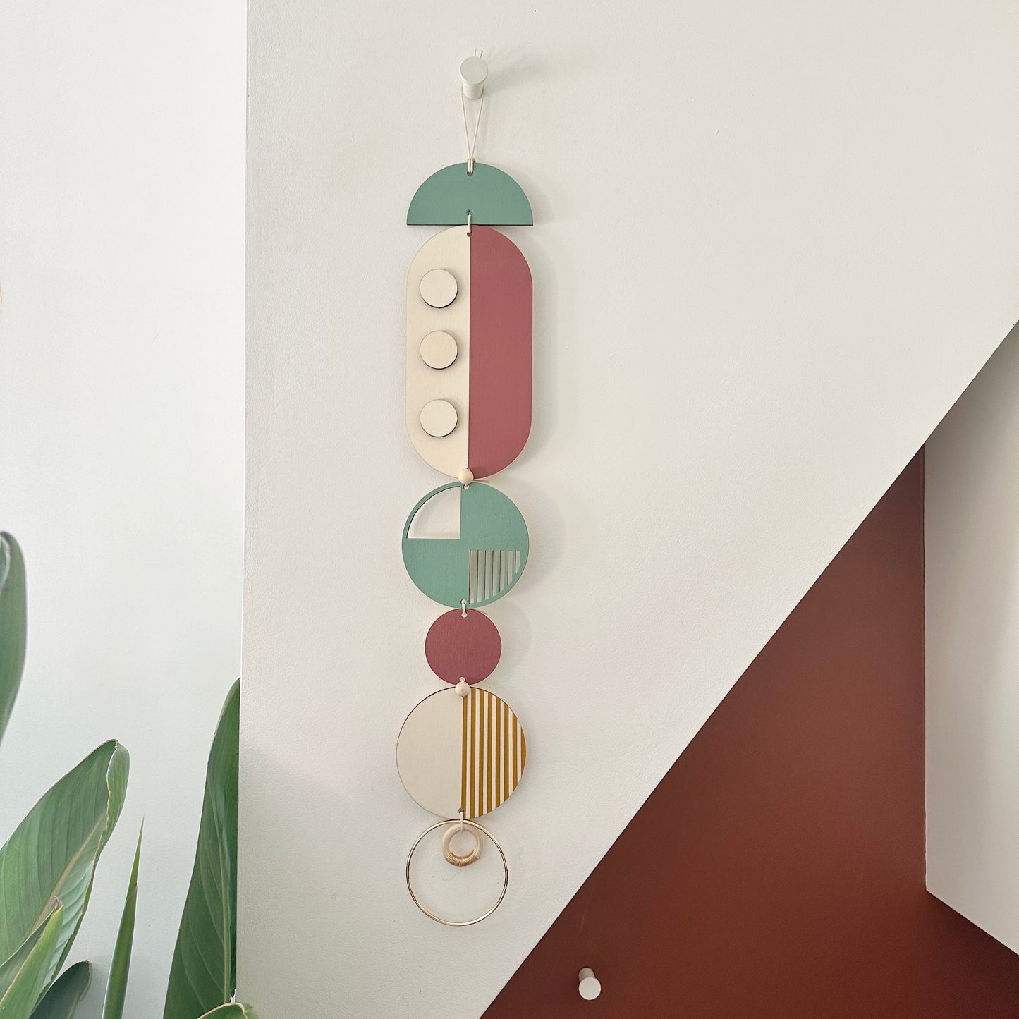 Medium Dots Modern Art Wood Wall Hanging - Green - Red - Blue - Pink - Brown - Neutral - Colourful Wooden Wall Art