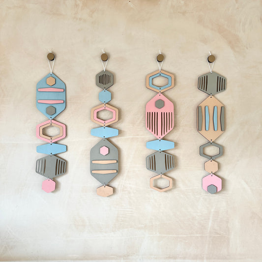 Hexagon Wall Hanging - Pastel Wall Art - Hand Painted Art - Kids Bedroom Decor - Fun Home Decor Gift - Peach Wall Decor - New Home Gift