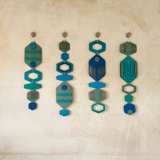 Hexagon Wall Hanging - Blue Bright Wall Art - Hand Painted Art - Home Gift For Him - New Home Decor Gift - Blue Wall Decor - New Home Gift