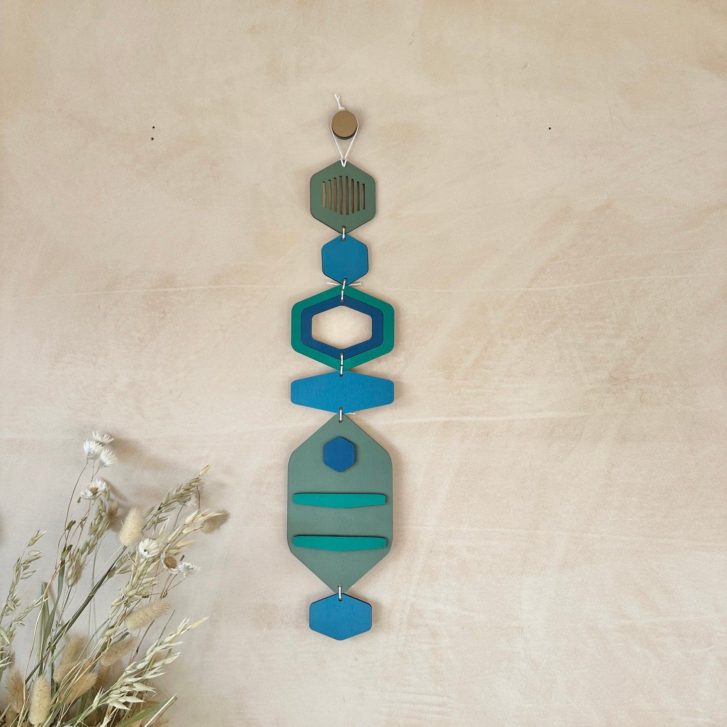 Hexagon Wall Hanging - Blue Bright Wall Art - Hand Painted Art - Home Gift For Him - New Home Decor Gift - Blue Wall Decor - New Home Gift