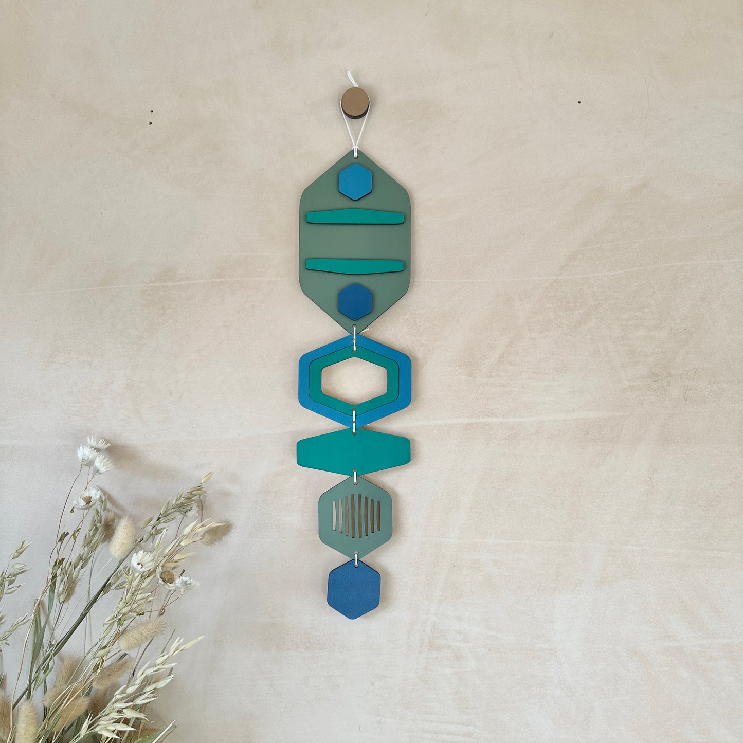 Hexagon Wall Hanging - Blue Bright Wall Art - Hand Painted Art - Home Gift For Him - New Home Decor Gift - Blue Wall Decor - New Home Gift