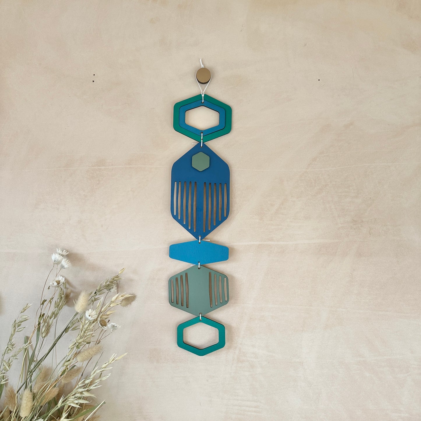 Hexagon Wall Hanging - Blue Bright Wall Art - Hand Painted Art - Home Gift For Him - New Home Decor Gift - Blue Wall Decor - New Home Gift