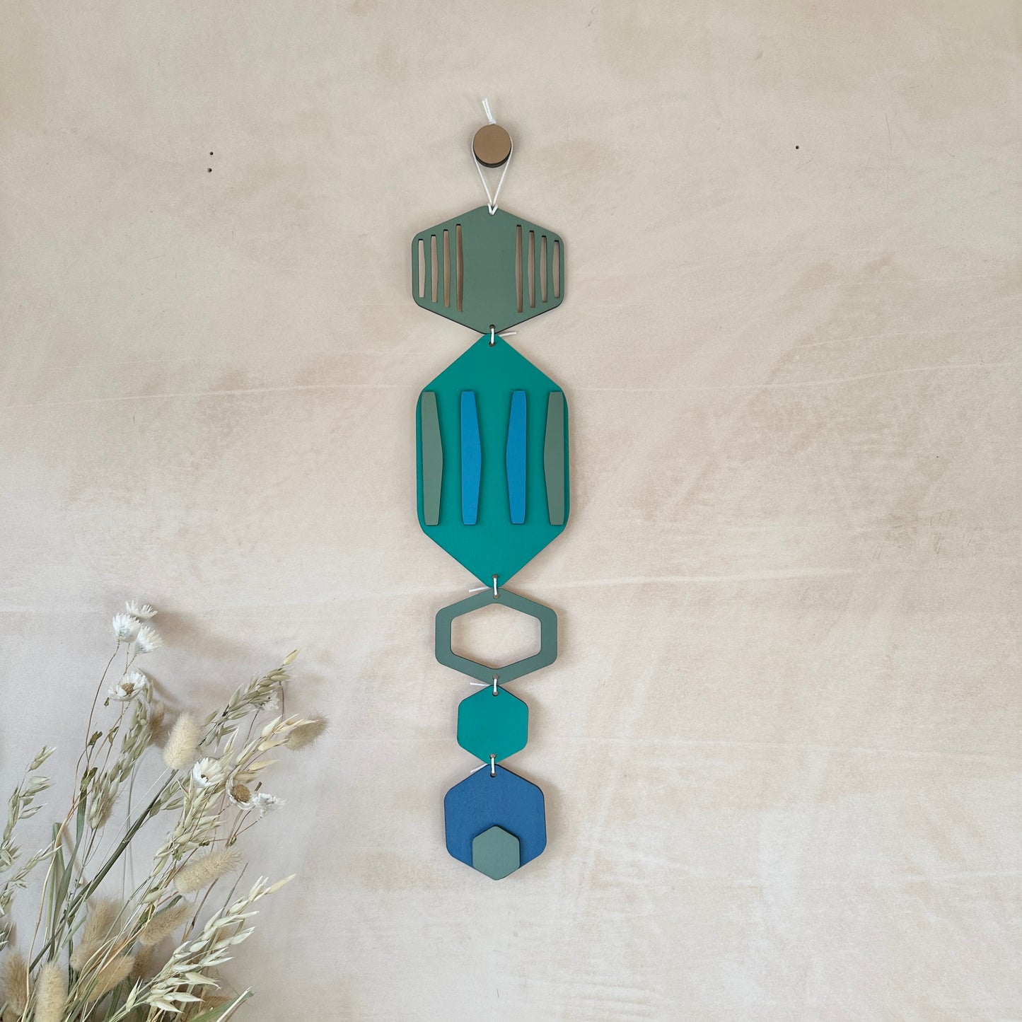 Hexagon Wall Hanging - Blue Bright Wall Art - Hand Painted Art - Home Gift For Him - New Home Decor Gift - Blue Wall Decor - New Home Gift