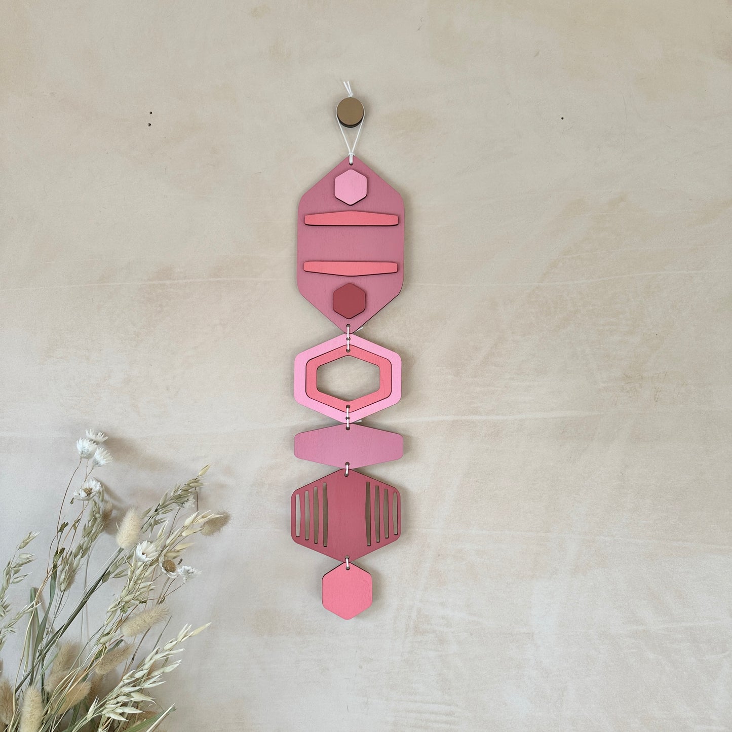Hexagon Wall Hanging - Pink Bright Wall Art - Hand Painted Art - Home Gift For Her - New Home Decor Gift - Pink Wall Decor - New Home Gift
