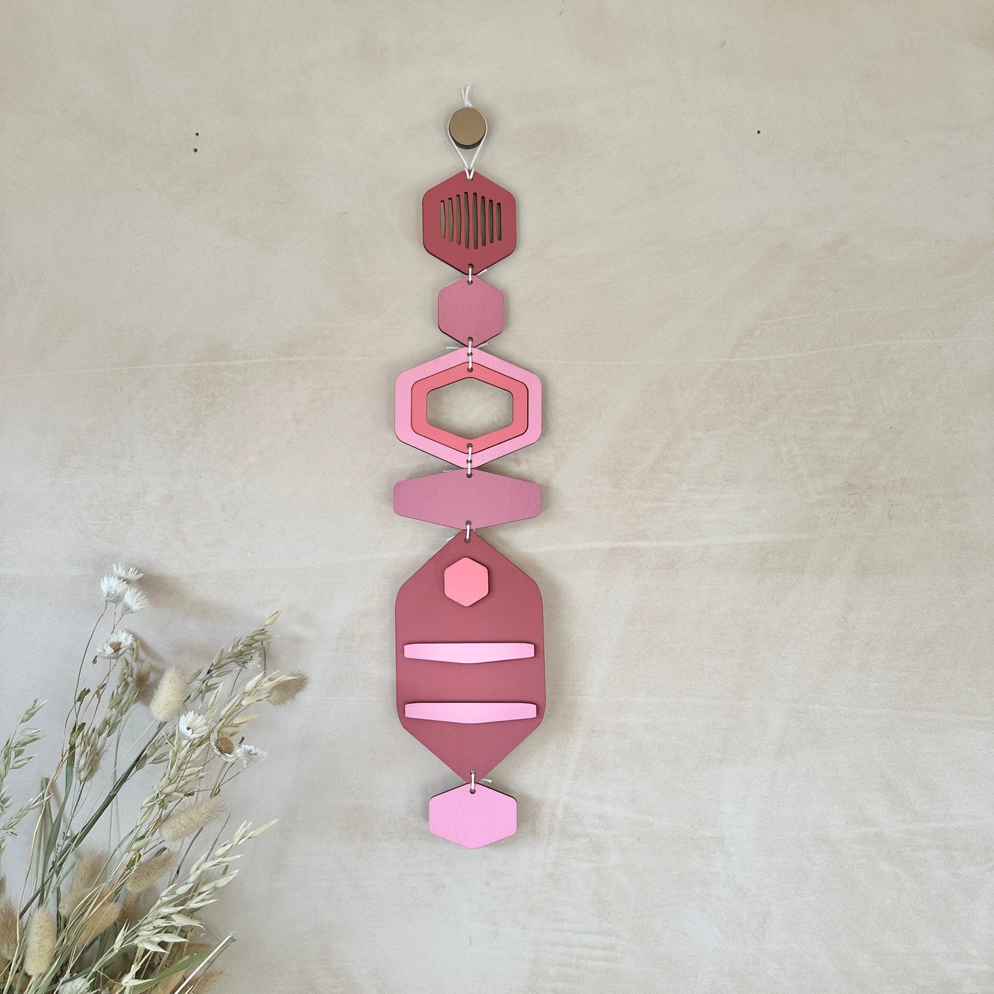 Hexagon Wall Hanging - Pink Bright Wall Art - Hand Painted Art - Home Gift For Her - New Home Decor Gift - Pink Wall Decor - New Home Gift