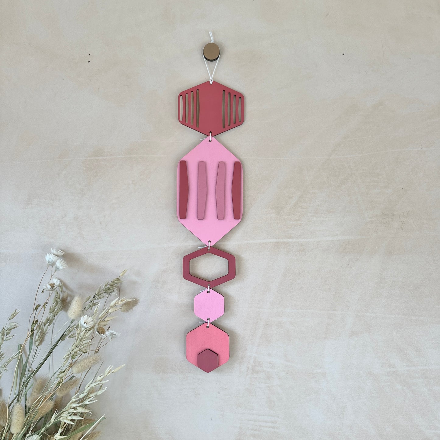 Hexagon Wall Hanging - Pink Bright Wall Art - Hand Painted Art - Home Gift For Her - New Home Decor Gift - Pink Wall Decor - New Home Gift