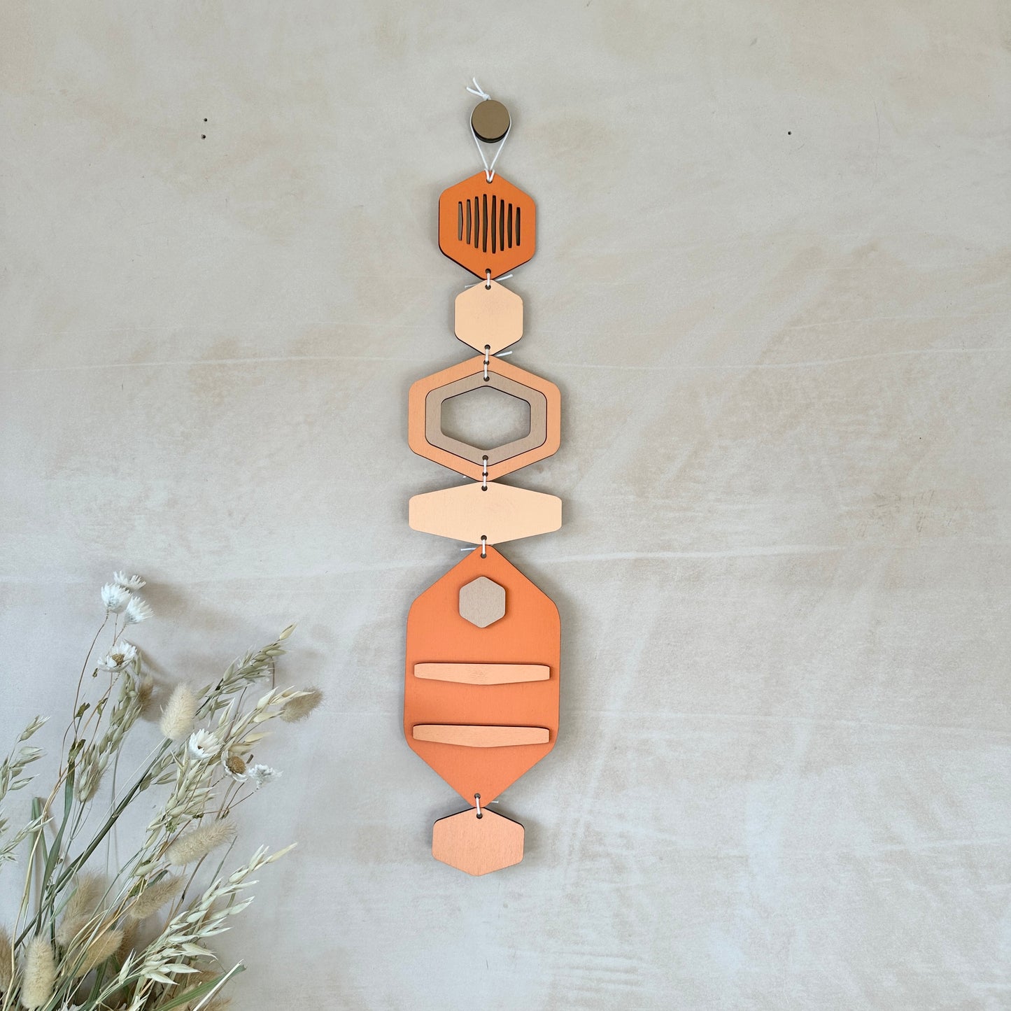 Hexagon Wall Hanging - Orange Bright Wall Art - Hand Painted Art - Home Gift For Them - New Home Decor Gift - Coral Decor - New Home Gift