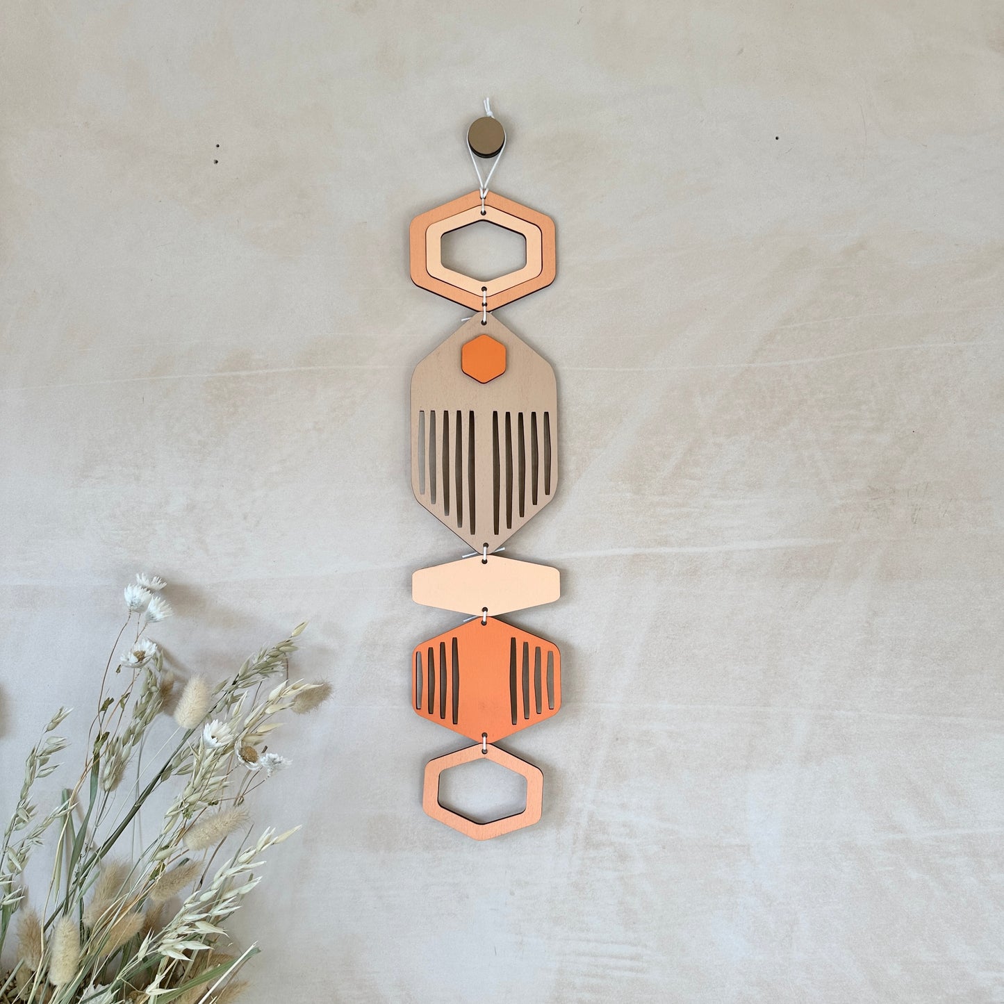 Hexagon Wall Hanging - Orange Bright Wall Art - Hand Painted Art - Home Gift For Them - New Home Decor Gift - Coral Decor - New Home Gift