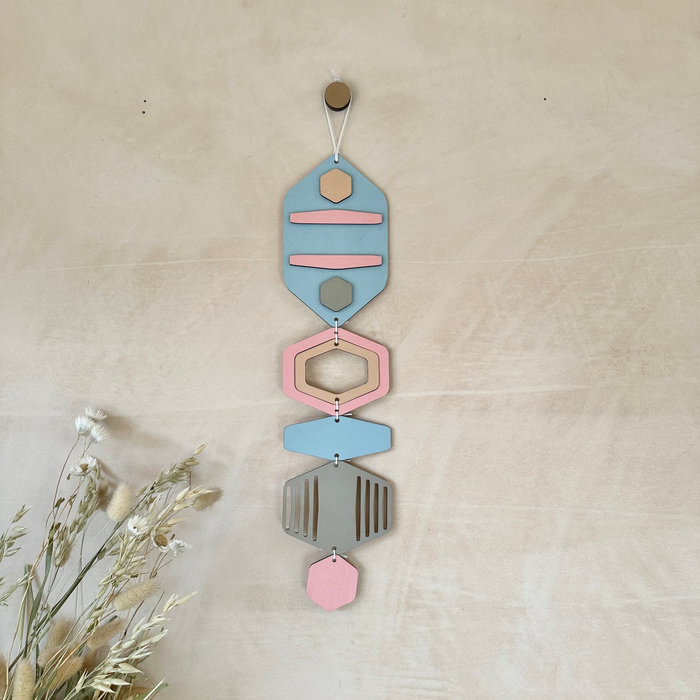 Hexagon Wall Hanging - Pastel Wall Art - Hand Painted Art - Kids Bedroom Decor - Fun Home Decor Gift - Peach Wall Decor - New Home Gift