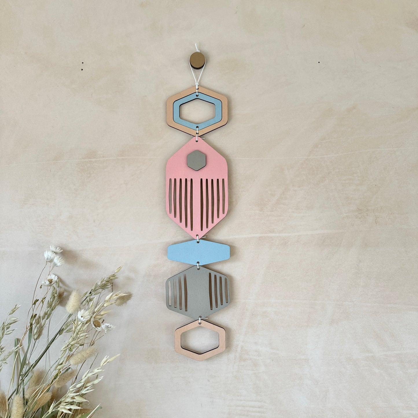 Hexagon Wall Hanging - Pastel Wall Art - Hand Painted Art - Kids Bedroom Decor - Fun Home Decor Gift - Peach Wall Decor - New Home Gift