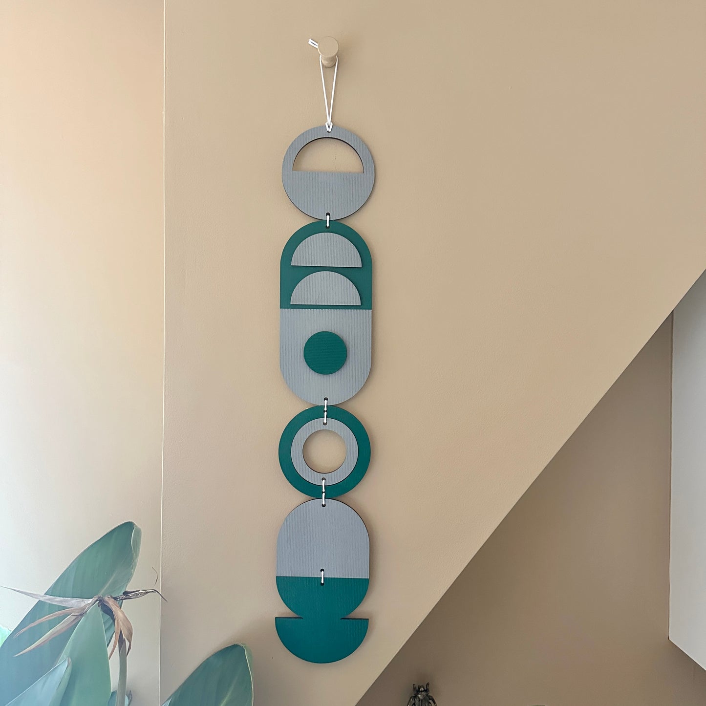 Green and Grey Geometric Wall Hanging - Modern Wood Art - Home Decor