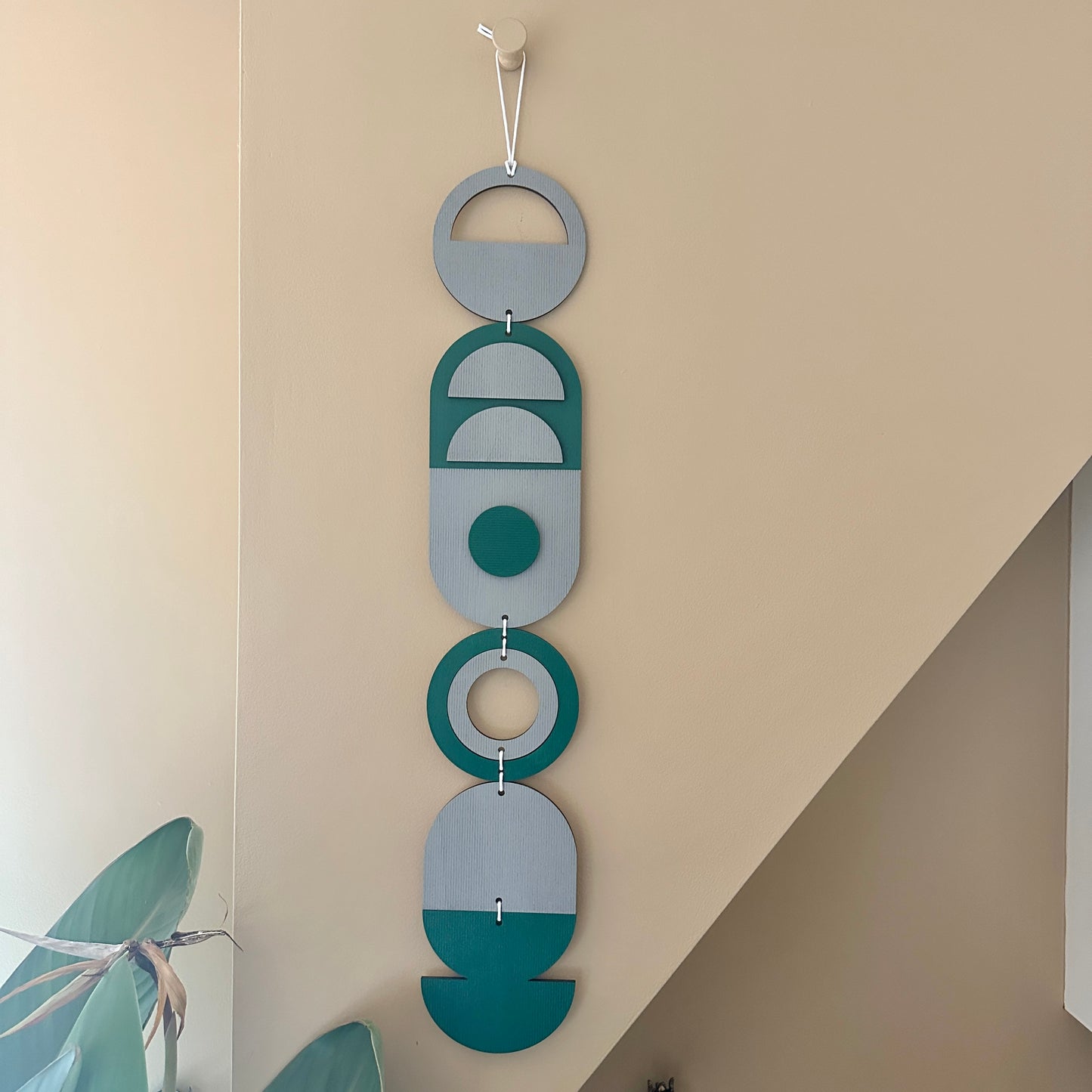 Green and Grey Geometric Wall Hanging - Modern Wood Art - Home Decor