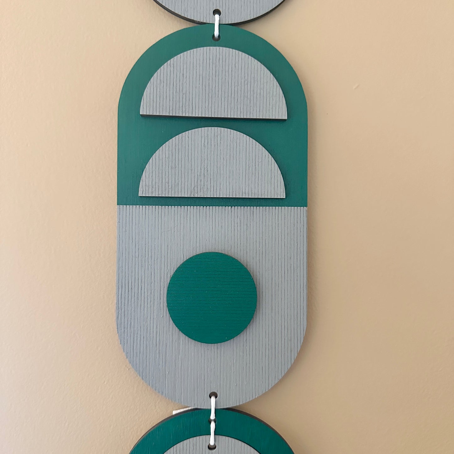 Green and Grey Geometric Wall Hanging - Modern Wood Art - Home Decor