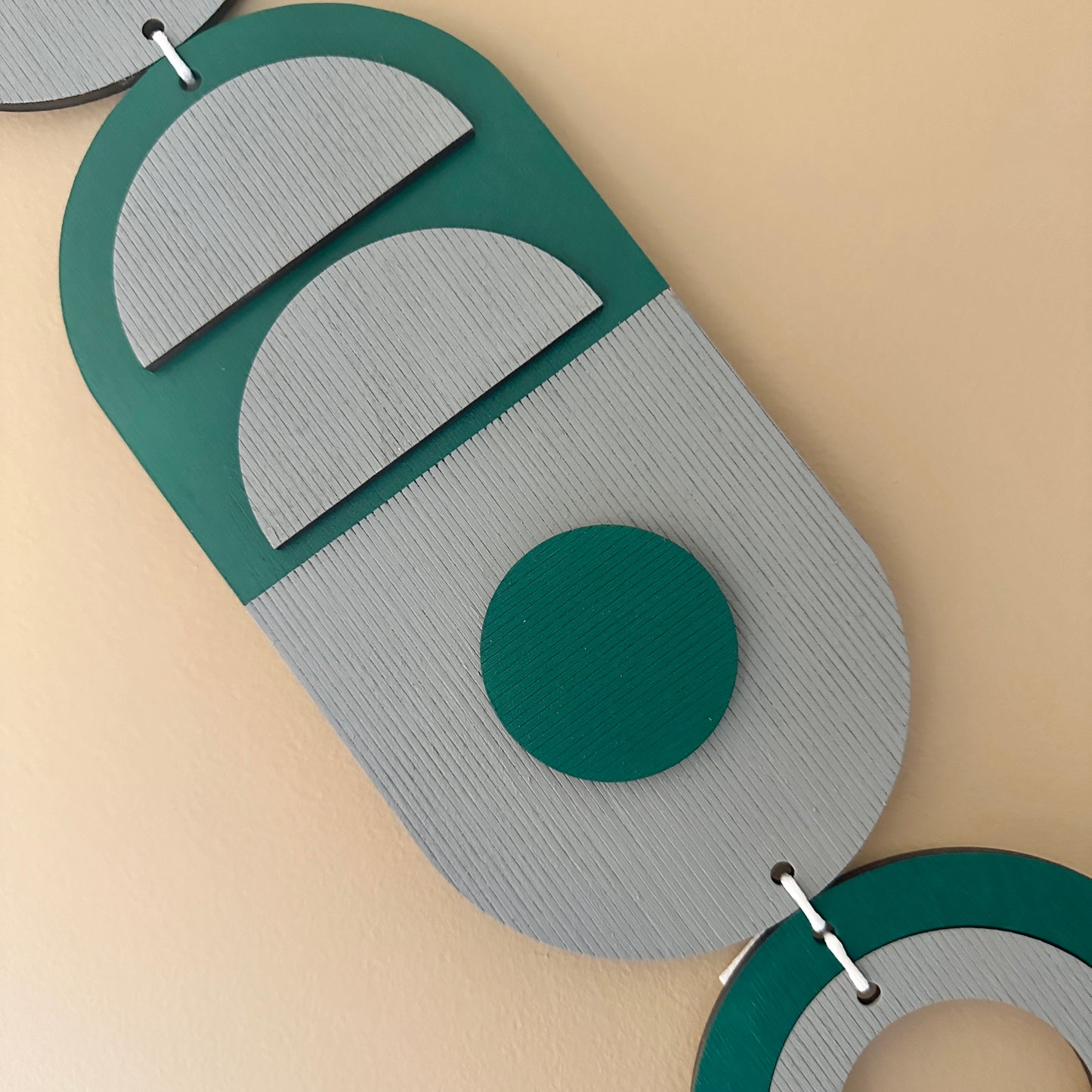 Green and Grey Geometric Wall Hanging - Modern Wood Art - Home Decor