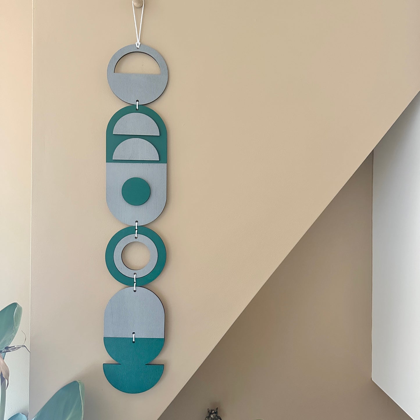 Green and Grey Geometric Wall Hanging - Modern Wood Art - Home Decor