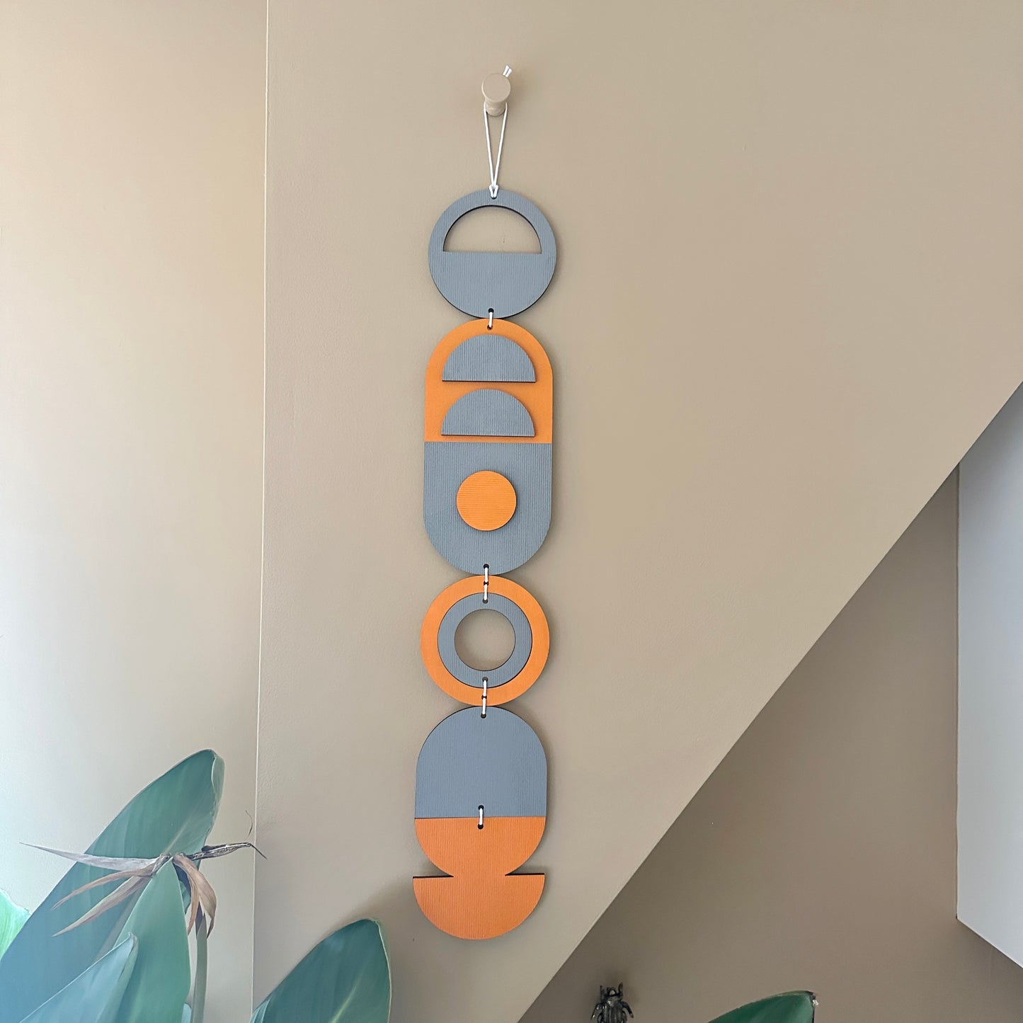 Orange and Grey Modern Geometric Wall Hanging - Textured Wall Art - Wood Decor - Housewarming Gift