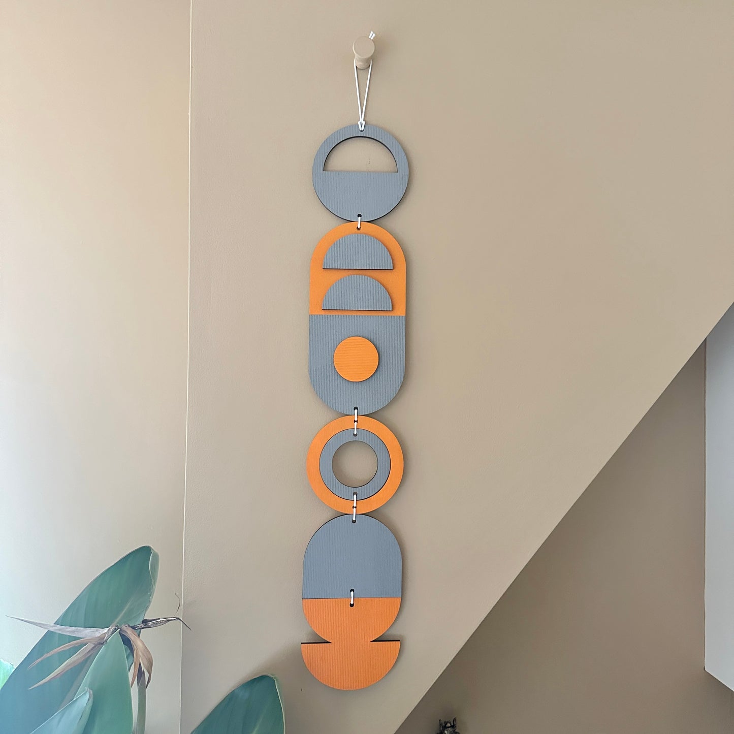Orange and Grey Modern Geometric Wall Hanging - Textured Wall Art - Wood Decor - Housewarming Gift