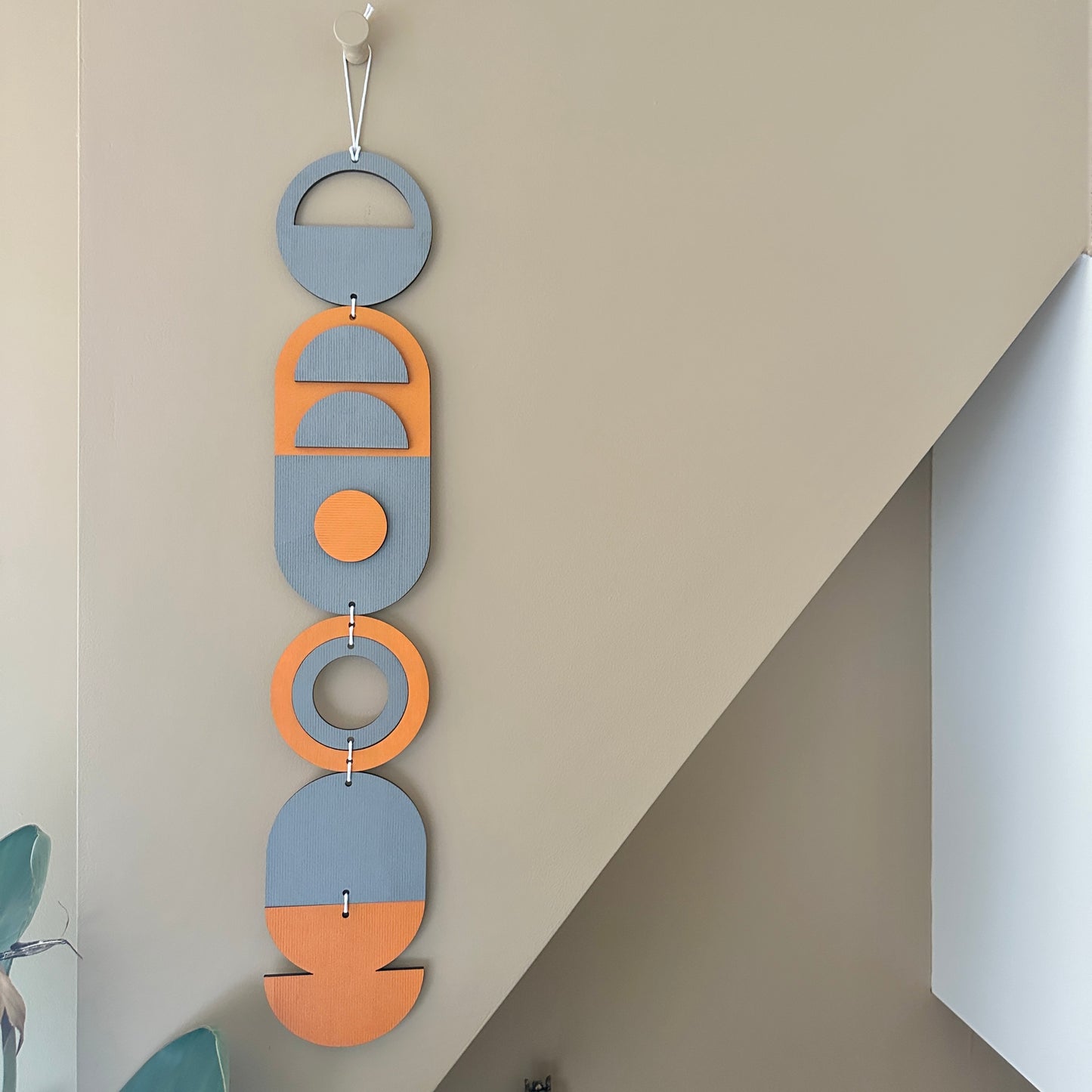 Orange and Grey Modern Geometric Wall Hanging - Textured Wall Art - Wood Decor - Housewarming Gift