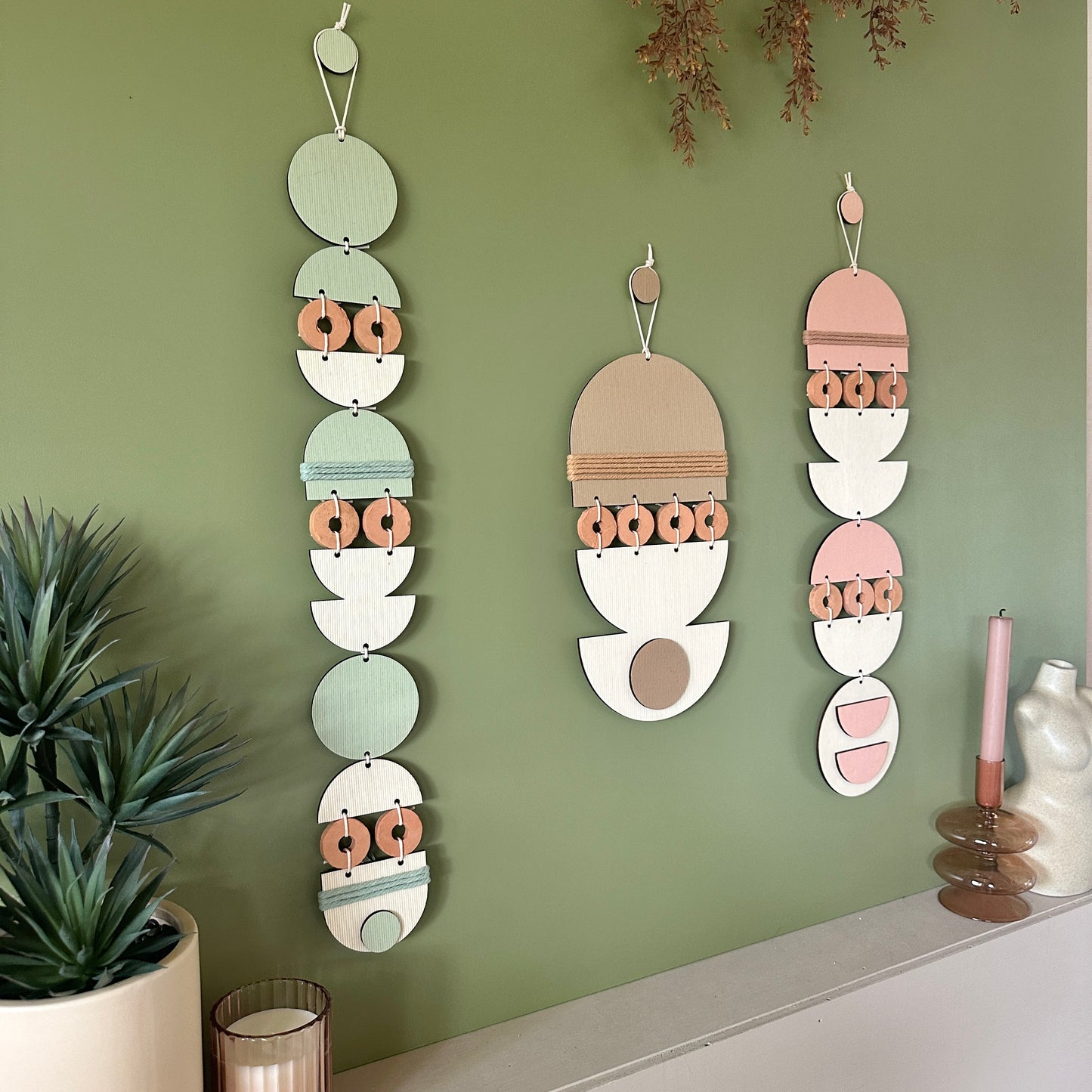 Boho Gallery Wall Set - Neutral Decor - Geometric Wood Wall Art