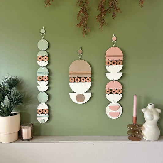 Boho Gallery Wall Set - Neutral Decor - Geometric Wood Wall Art