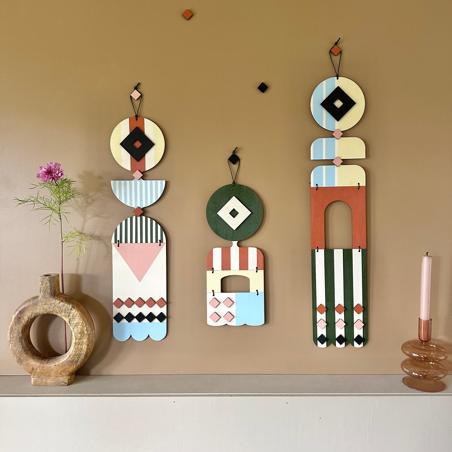 Eclectic Wall Hanging - Wall Decor - Checkerboard Pattern - Line Art