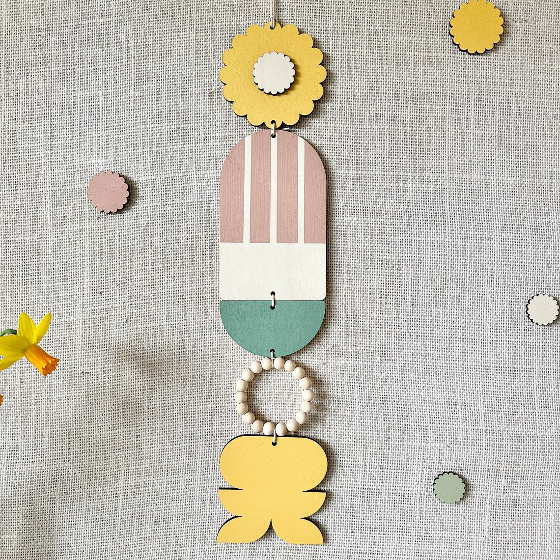 Spring 2024 Wall Hanging - Sunflower Art - Bright Fun Decor - Floral Wall Hanging - Minimalist Lines Art - Handmade Wall Art - New Home Art