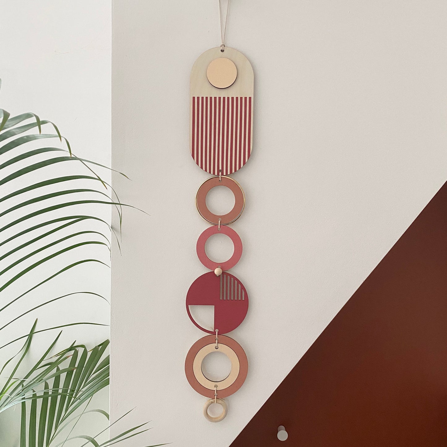 Pink Modern Wall Art - Geometric Artwork - Minimal Home Decor - New Home Trend - Slim Line Art - Long Wall Tapestry - Wood Art