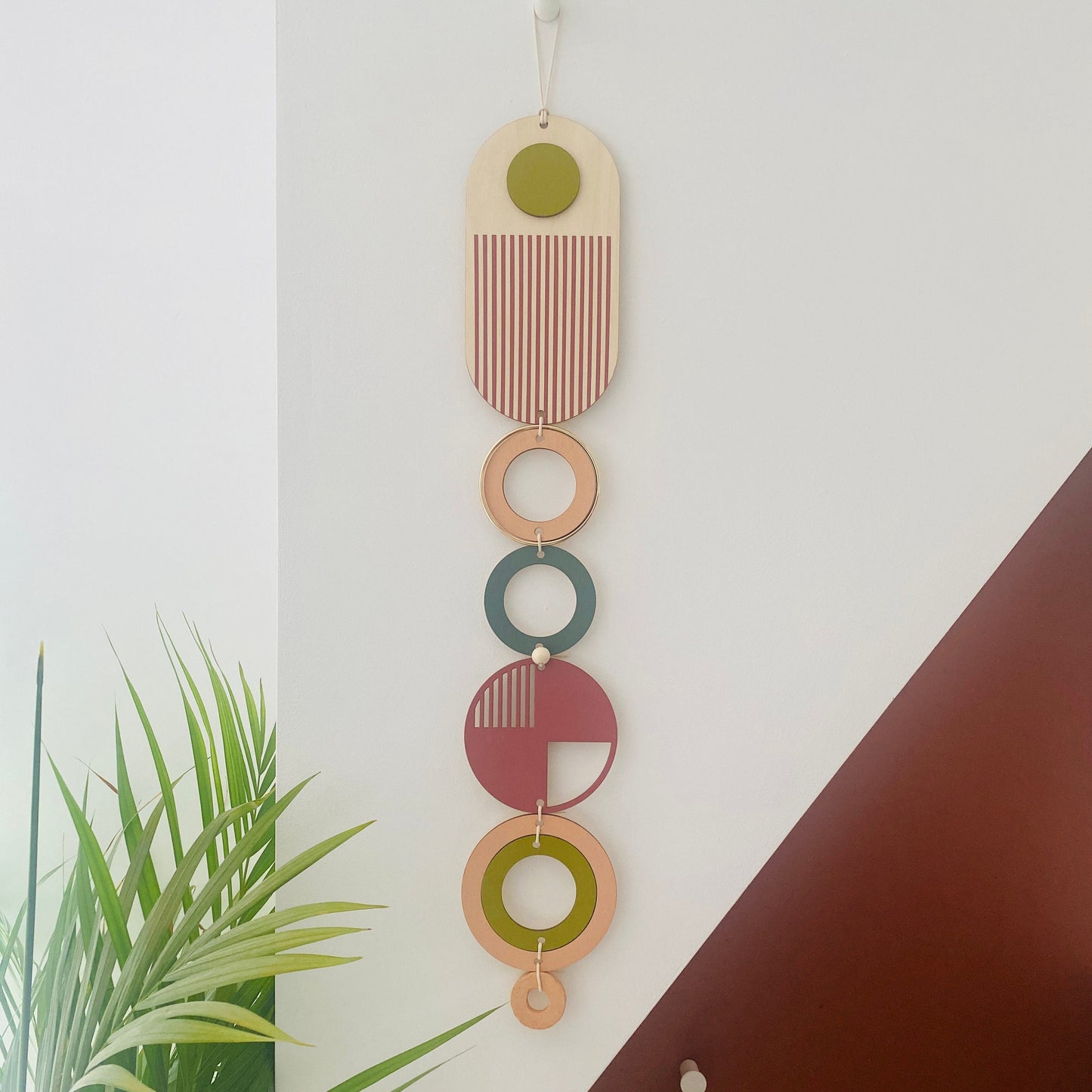 Medium Lines Modern Art Wood Wall Hanging - Green - Red - Blue - Pink - Brown - Neutral - Colourful Wooden Wall Art