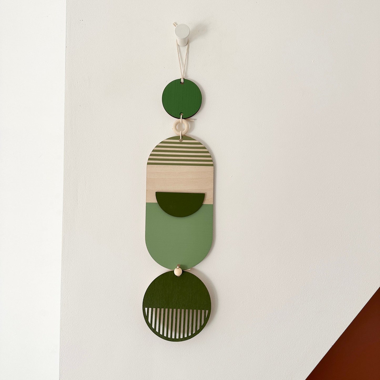 Small Green Modern Wall Hanging - Geometric Wood Art