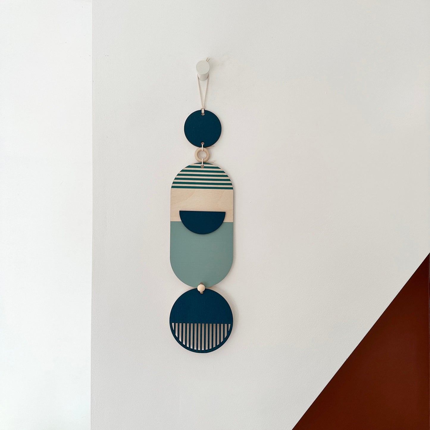 Blue Modern Wall Hanging - Small Geometric Wood Art