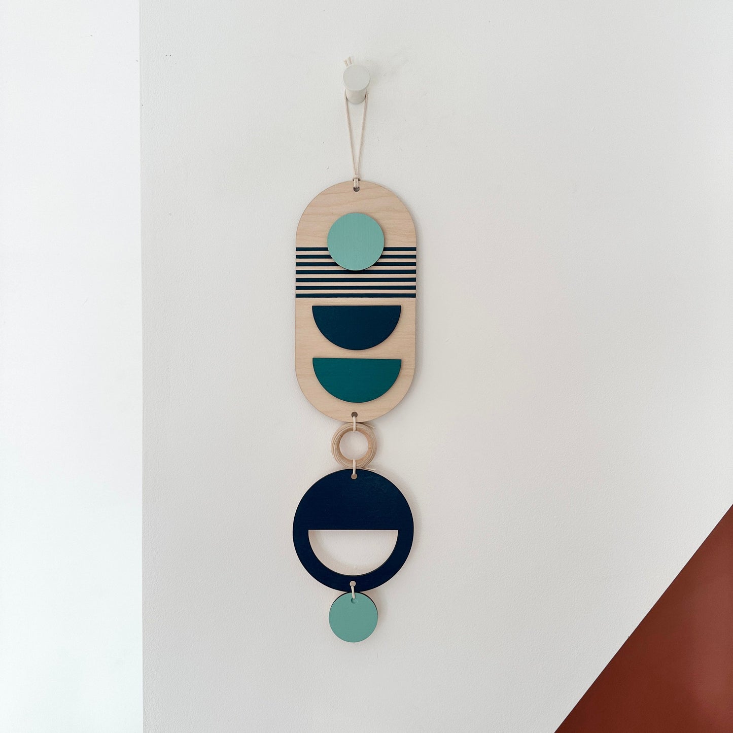 Blue Modern Wall Hanging - Small Geometric Wood Art