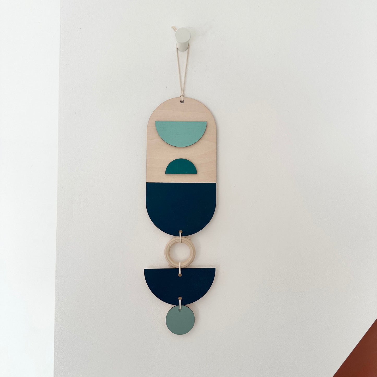 Blue Modern Wall Hanging - Small Geometric Wood Art