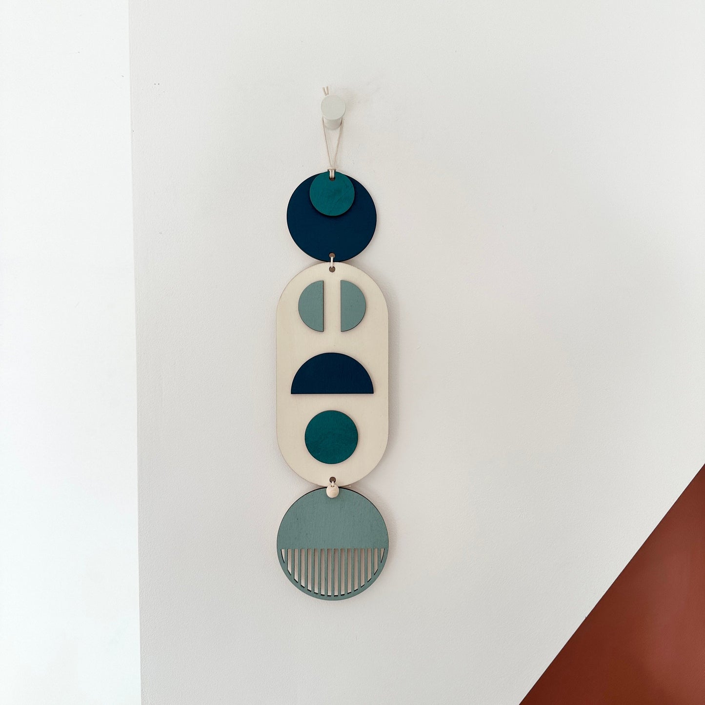 Blue Modern Wall Hanging - Small Geometric Wood Art