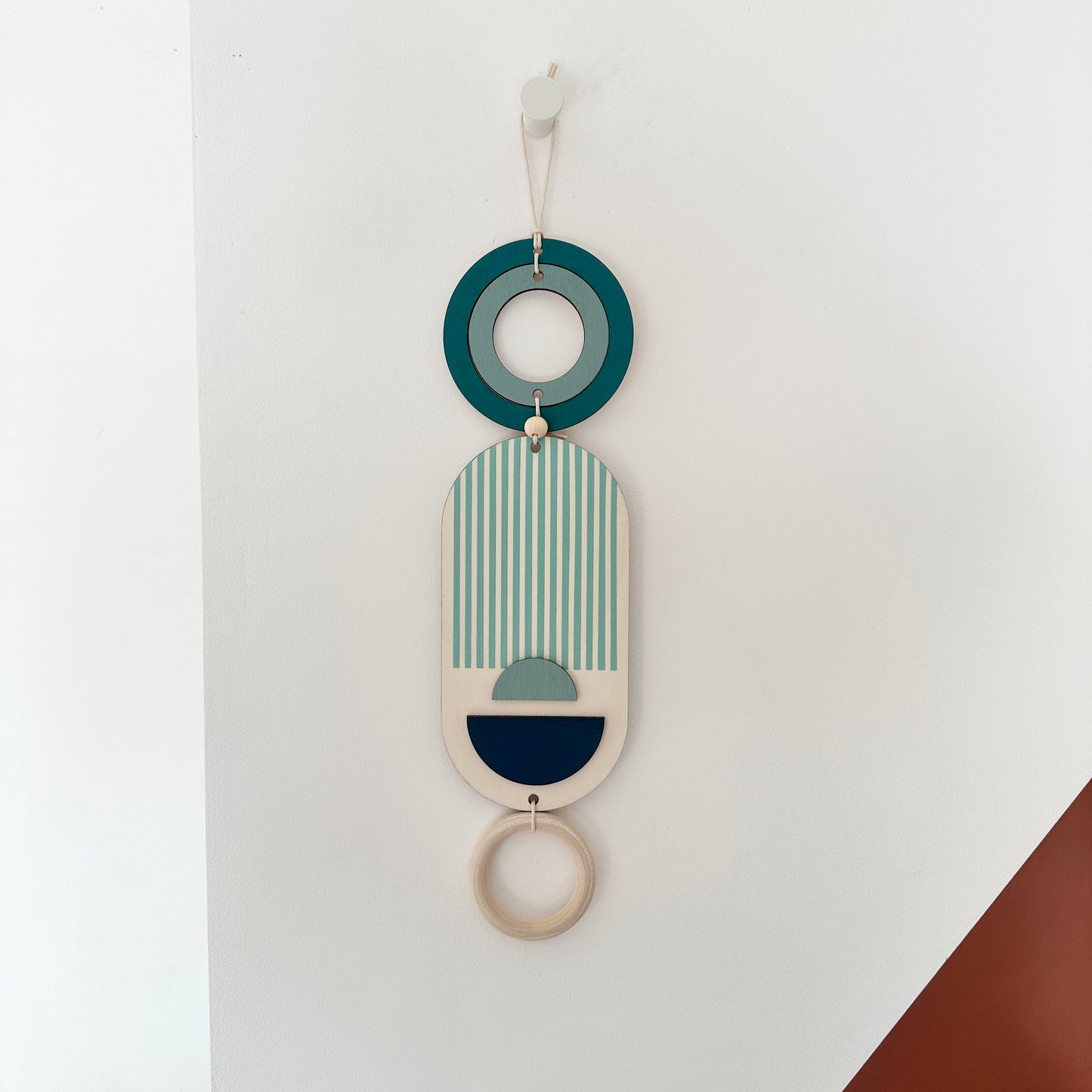 Blue Modern Wall Hanging - Small Geometric Wood Art