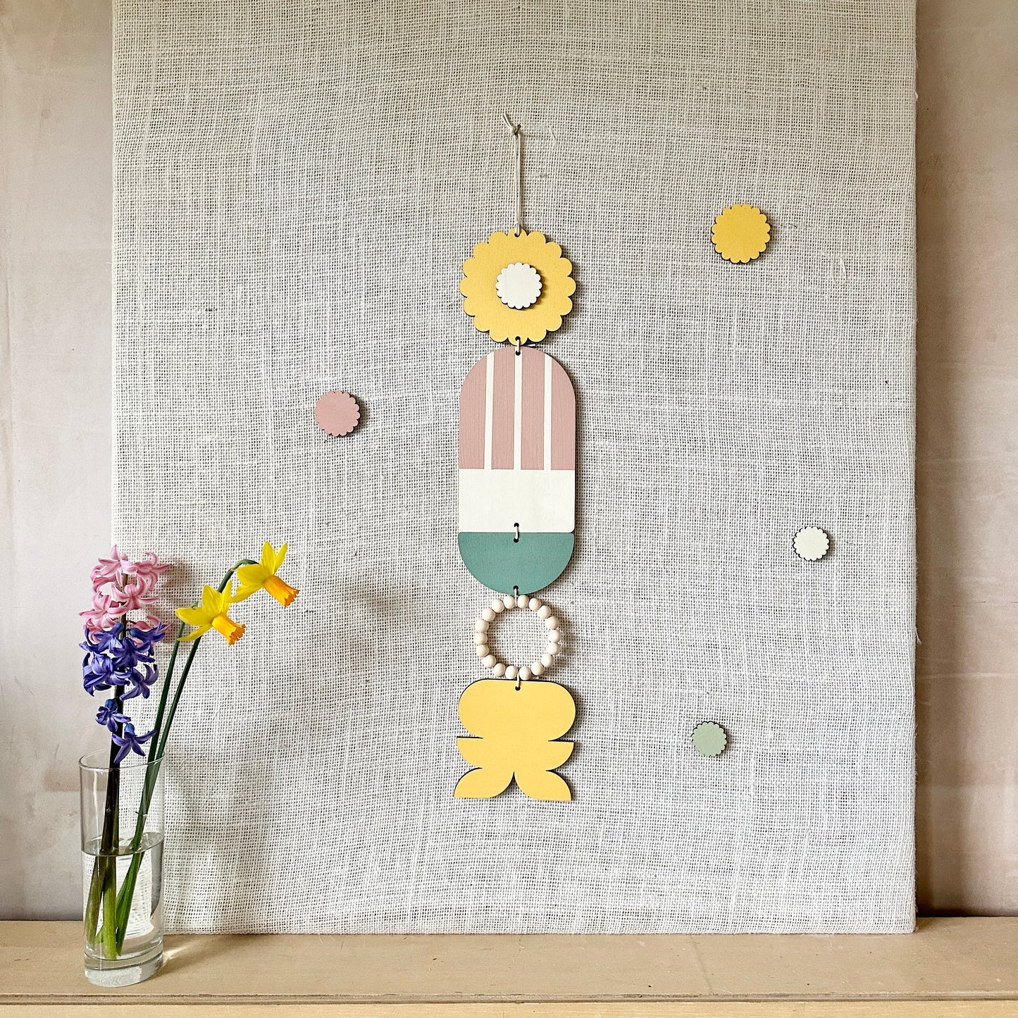 Spring 2024 Wall Hanging - Sunflower Art - Bright Fun Decor - Floral Wall Hanging - Minimalist Lines Art - Handmade Wall Art - New Home Art