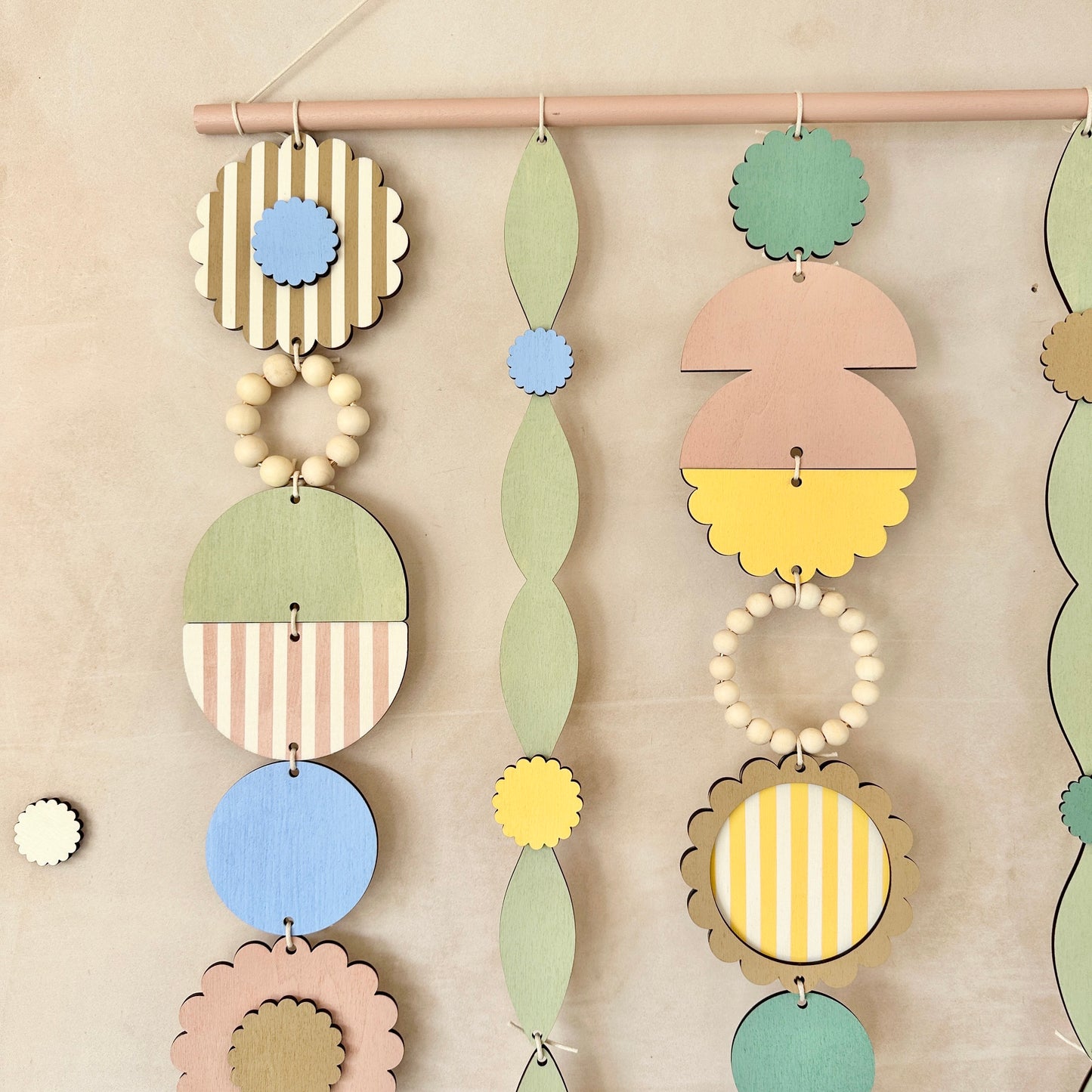 Spring 2024 Wall Hanging - Large Pastel Wall Art - Feature Wall Decor - Floral Wall Hanging - Contemporary Lines Art - Handmade Wall Hanging