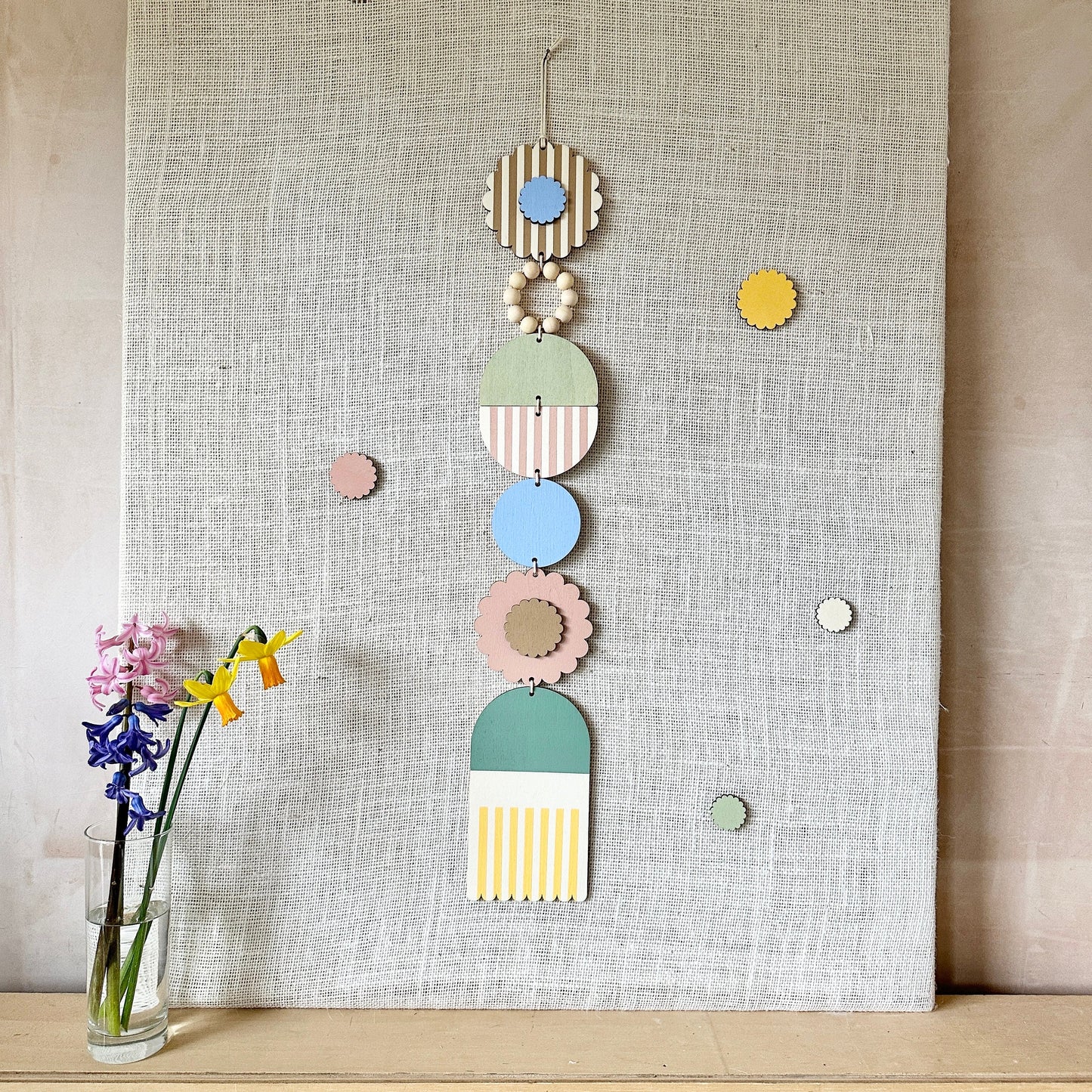 Spring 2024 Wall Hanging - Long Slim Art - Muted Fun Decor - Floral Wall Hanging - Skinny Wall Art - Hand Painted Wall Hanging - New Homes