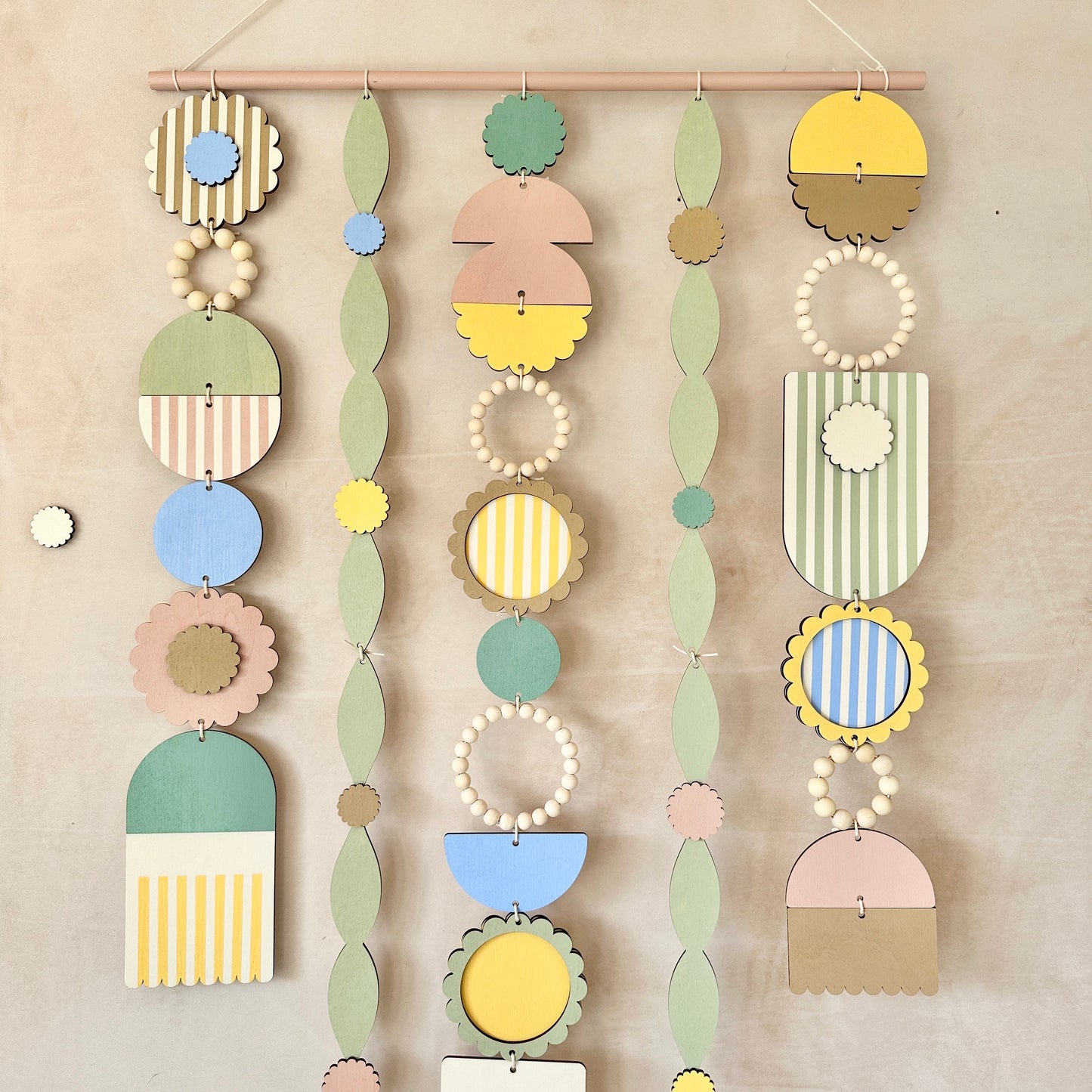 Spring 2024 Wall Hanging - Large Pastel Wall Art - Feature Wall Decor - Floral Wall Hanging - Contemporary Lines Art - Handmade Wall Hanging