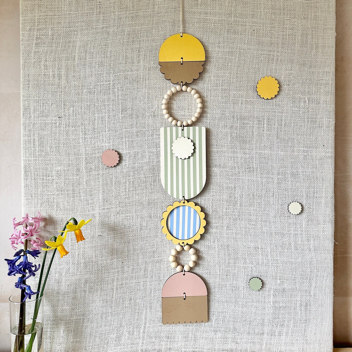 Spring 2024 Wall Hanging - Long Slim Art - Muted Fun Decor - Floral Wall Hanging - Skinny Wall Art - Hand Painted Wall Hanging - New Homes