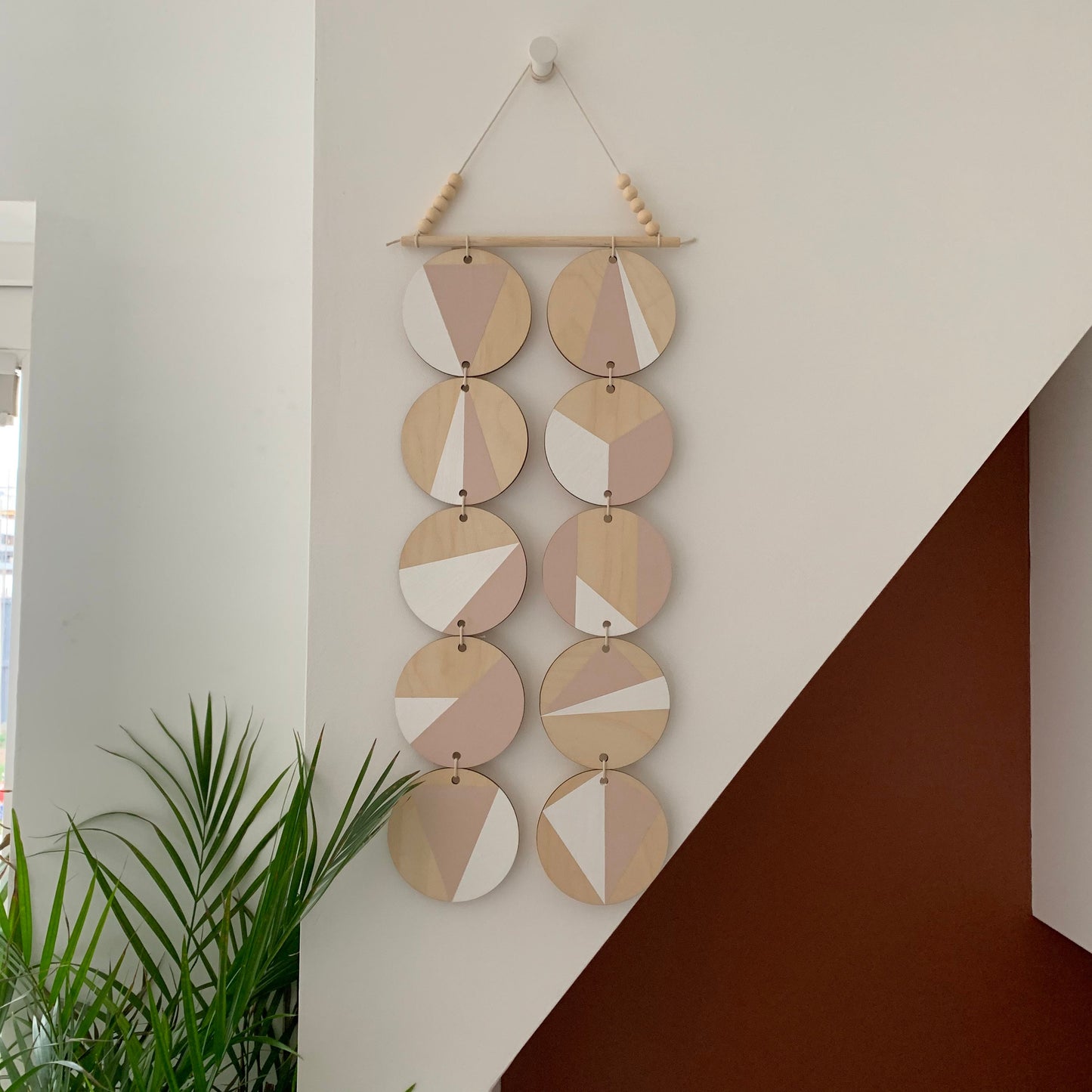 Double Wall hanging - Light Geometric Plywood - Pink Bedroom Art - Scandinavian Wall Art - Wall Art multi - Light Pink and White Decoration