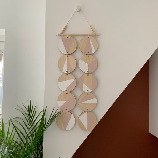 Double Wall hanging - Light Geometric Plywood - Pink Bedroom Art - Scandinavian Wall Art - Wall Art multi - Light Pink and White Decoration