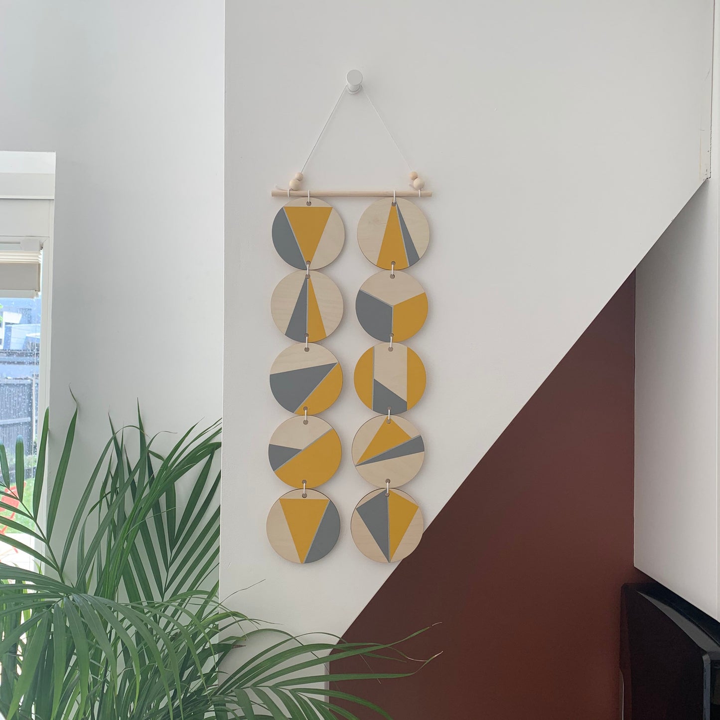 Wall hanging - Colourful Geometric Plywood - Scandi Hygge Boho - Wall Hanging - Wall Art multi - Ochre Yellow and Grey Decor