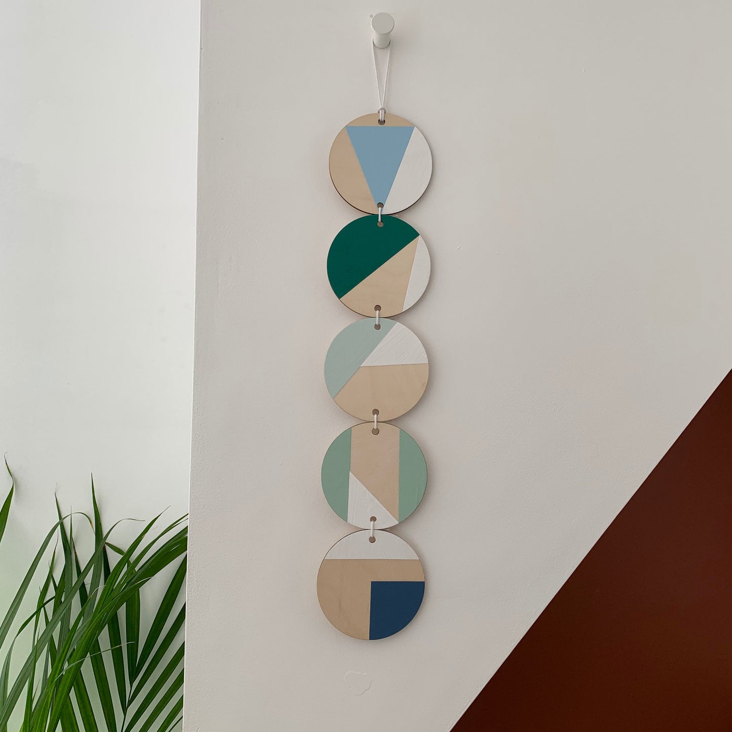 Wall hanging - Colourful Geometric Art - Plywood Decor - Scandi Hygge Boho - Wall Hanging - Wall Art multi - Green and Blues