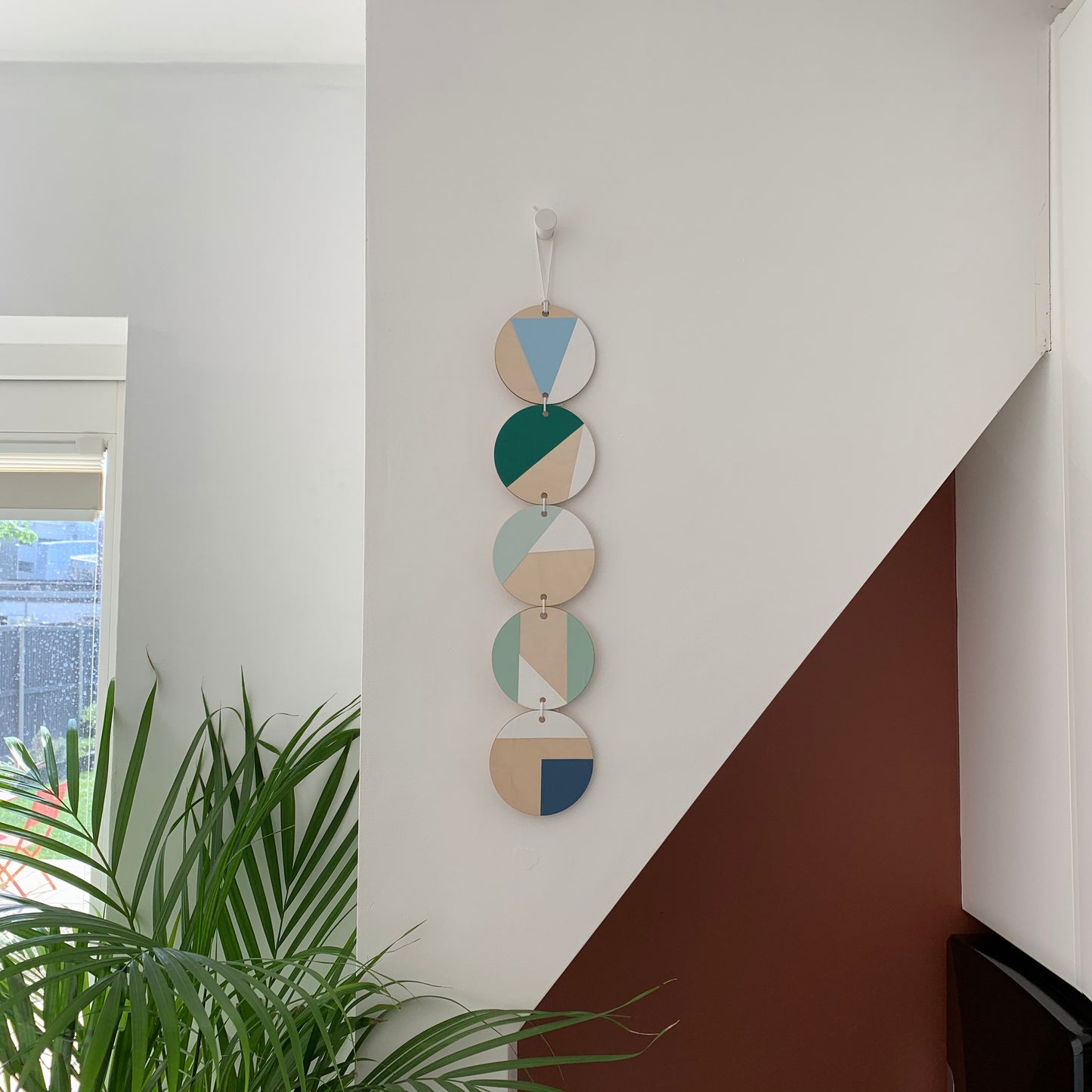 Wall hanging - Colourful Geometric Art - Plywood Decor - Scandi Hygge Boho - Wall Hanging - Wall Art multi - Green and Blues