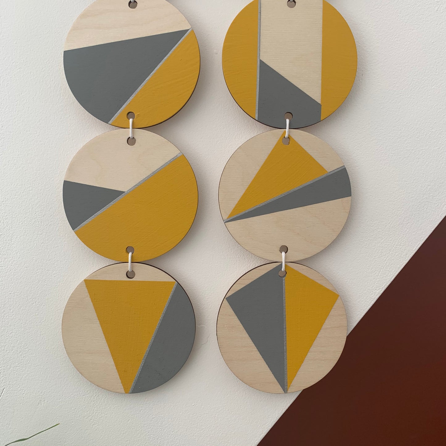 Wall hanging - Colourful Geometric Plywood - Scandi Hygge Boho - Wall Hanging - Wall Art multi - Ochre Yellow and Grey Decor