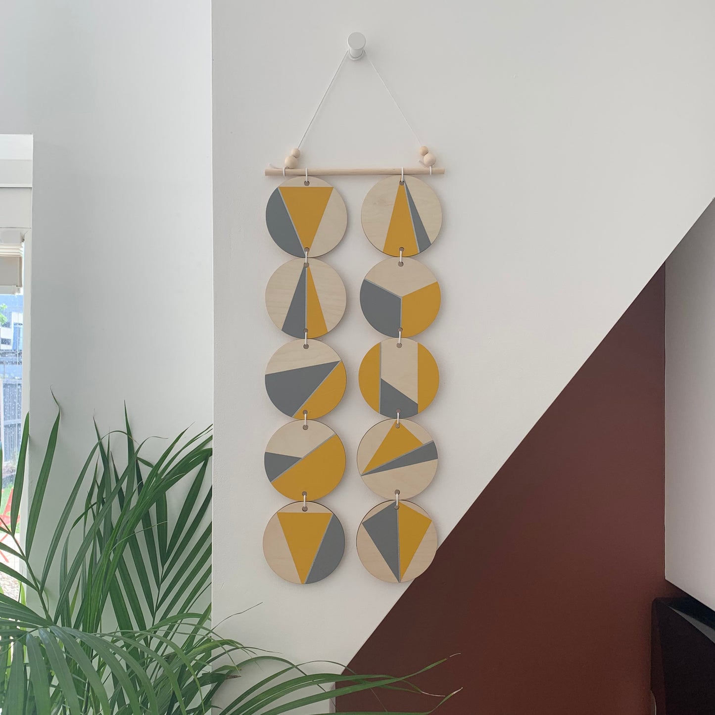 Wall hanging - Colourful Geometric Plywood - Scandi Hygge Boho - Wall Hanging - Wall Art multi - Ochre Yellow and Grey Decor